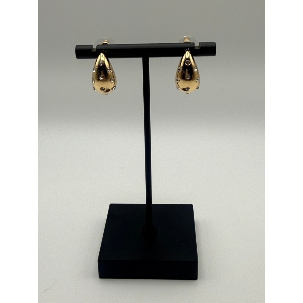 Gold Teardrop Earrings Rhinestones Studs Dangle Hoop Women's Fashion‎ Jewelry - Picture 4 of 7